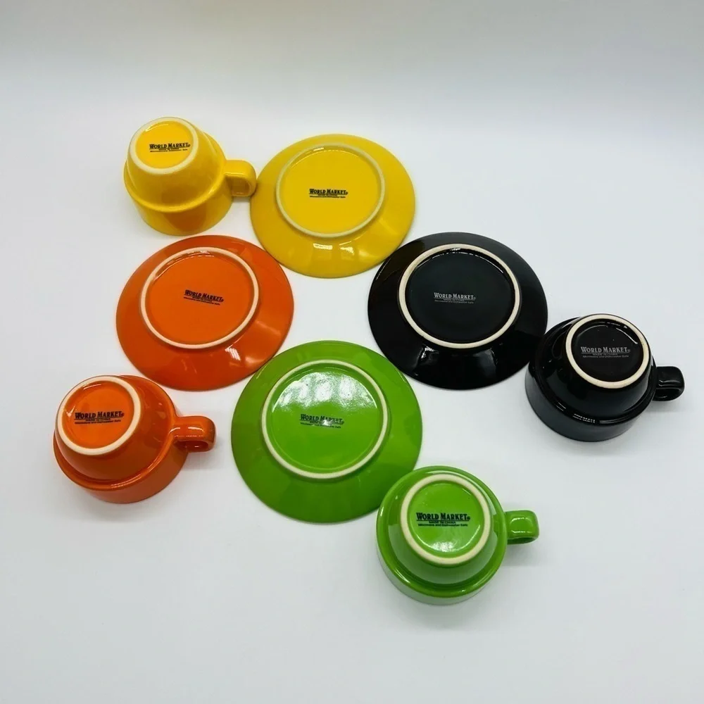 PIER 1 SET OF 4 COLORFUL MINIATURE EXPRESSO FLOWER POT STYLE MUGS